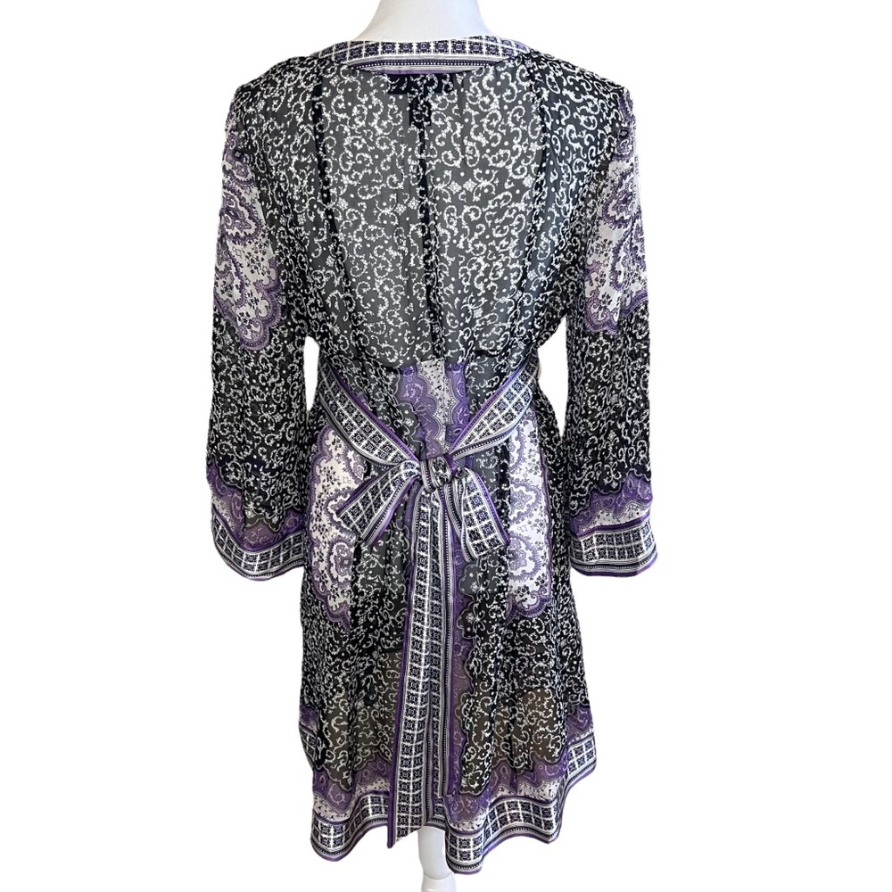 INC International Concepts  VNeck Long Sleeve Black Purple Sheer Silk Dress * 10 - Picture 2 of 15